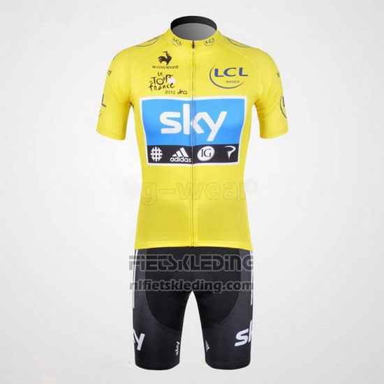 2012 Fietskleding Sky Lider Azuur en Geel Korte Mouwen en Koersbroek